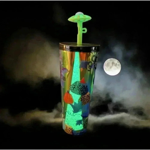 Starbucks Other - Starbucks Halloween 2024 UFO Straw Top Pumpkin 24 Oz GITD Cold Cup